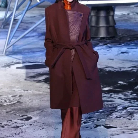 H&M Studio Collection Burgundy Wool and Quilted Puffer Coat 8 Medium - Picture 2 of 9